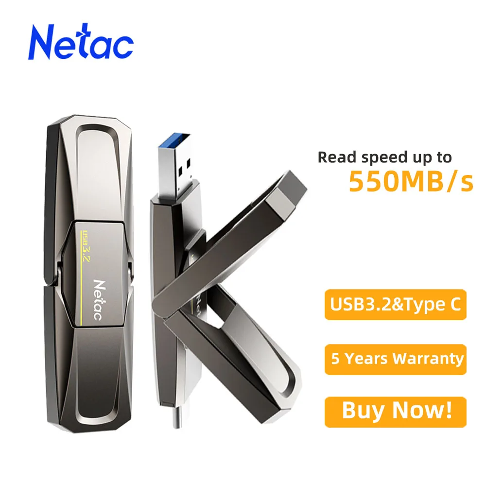 Netac-USB Tipo C Pendrive, 128GB, 256GB, 512GB, 1TB, USB 3.2, 550 Mbps, Flash Drive, Pen Drive, Itens para PC, Laptop, Frete Grátis