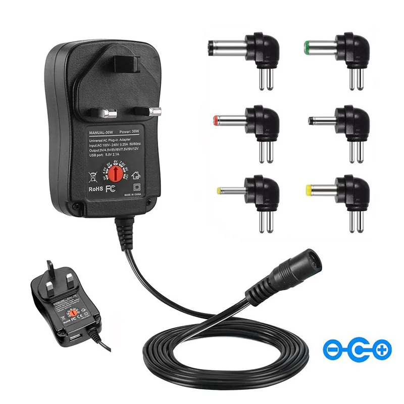 Adaptador AC/DC Universal, 30W, Fonte de Alimentação Ajustável, Carregador, 3V, 4.5V, 5V, 6V, 7.5V, 9V, 12V, 2.1A, luz LED, Lâmpada, Strip, CCTV