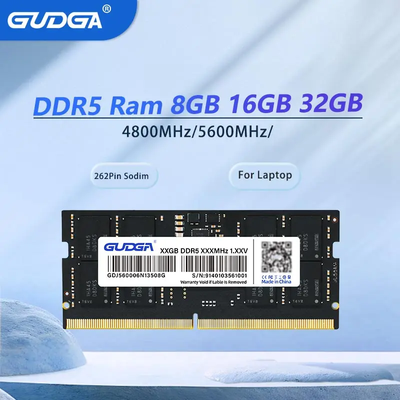 GUDGA 8GB/16GB/32GB DDR5 RAM, Memória para Laptop 5600MHz 4800MHz, SODIMM 262-Pinos, Módulo de Atualização Compatível com Memórias Intel e AMD