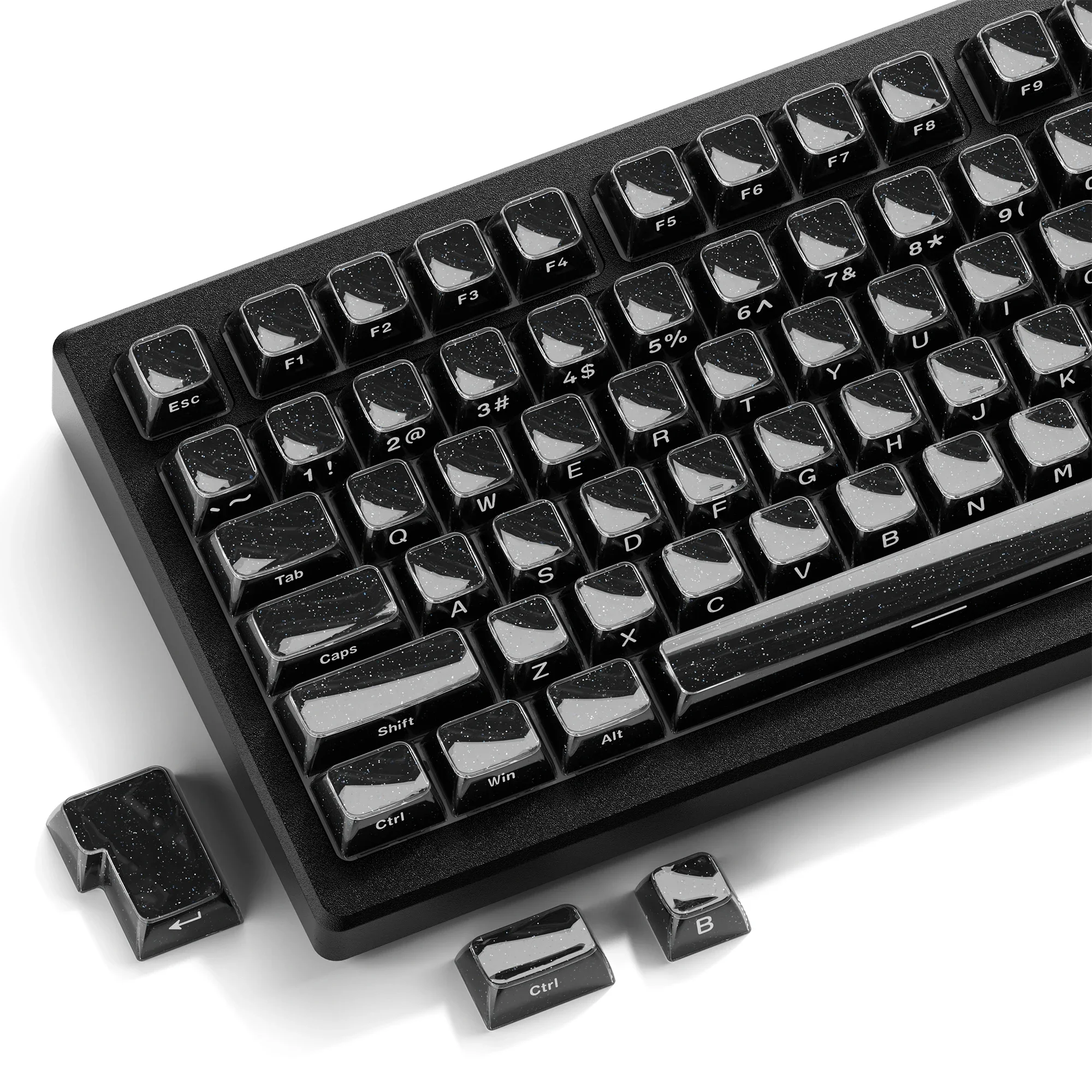 Conjunto de 132 Teclas PBT Jelly Cristal Preto Estrelado Double Shot para Teclado Mecânico Gamer