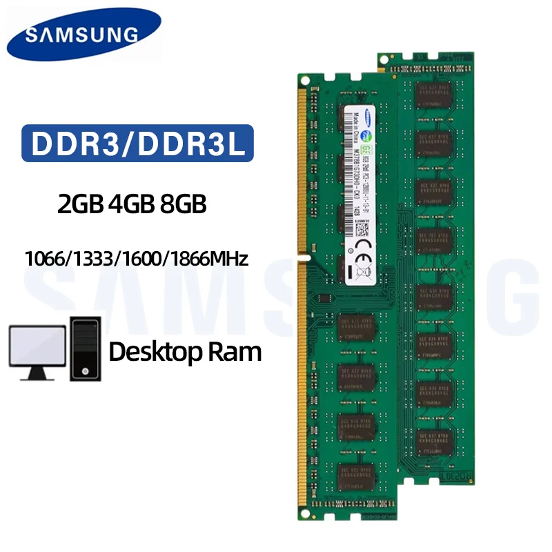 SAMSUNG DDR3L DDR3 RAM 2GB 4GB 8GB 1600MHz 1066MHz 1333MHz 1866MHz Memória de desktop PC3-12800U PC3L-12800U DIMM 240 pinos 1.5V 1.35V