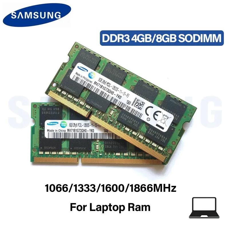Memória Ram Samsung 4GB 8GB DDR3 DDR3L 1066MHz 1333MHz 1600MHz 1866MHz PC3L 204 PIN SODIMM para laptops