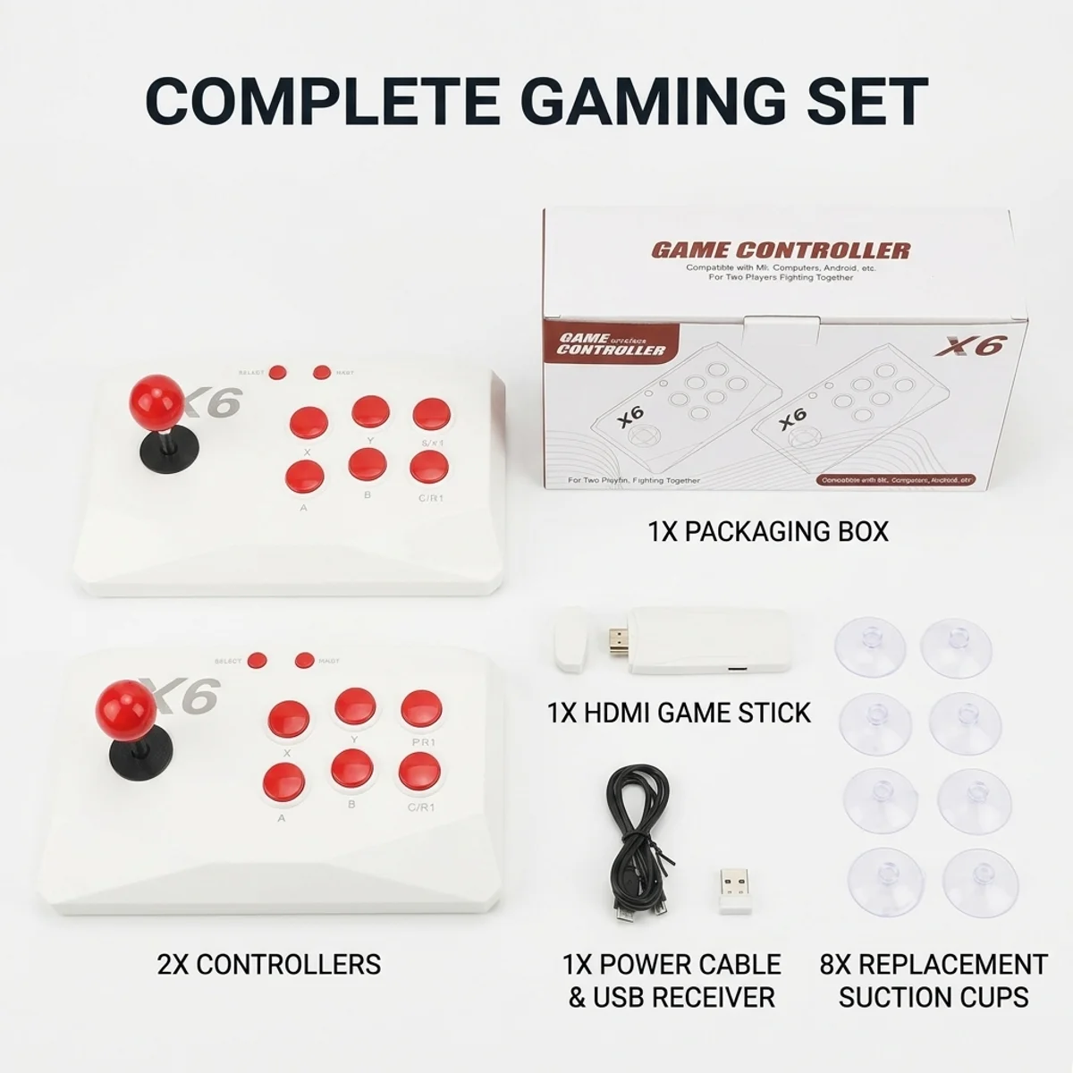 Console de Videogame X6 com Controle Sem Fio 2.4G, Stick de Jogo 4K HD, 64GB, 20000 Jogos Clássicos para Dois Jogadores