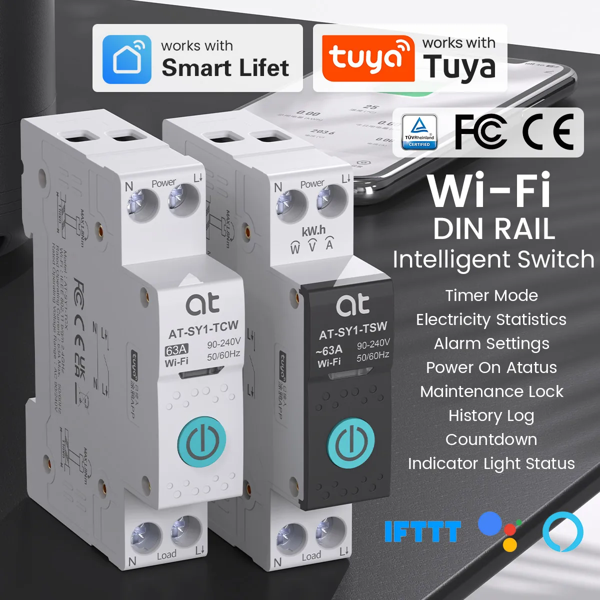 Disjuntor Inteligente TUYA WIFI com Medição de Energia 1P 63A para Trilho DIN, Controle Remoto Sem Fio para Casa Inteligente via APP ATELE Disjuntor Inteligente TUYA WIFI com Medição de Energia 1P 63A para Trilho DIN, Controle Remoto Sem Fio para Casa Inteligente via APP ATELE