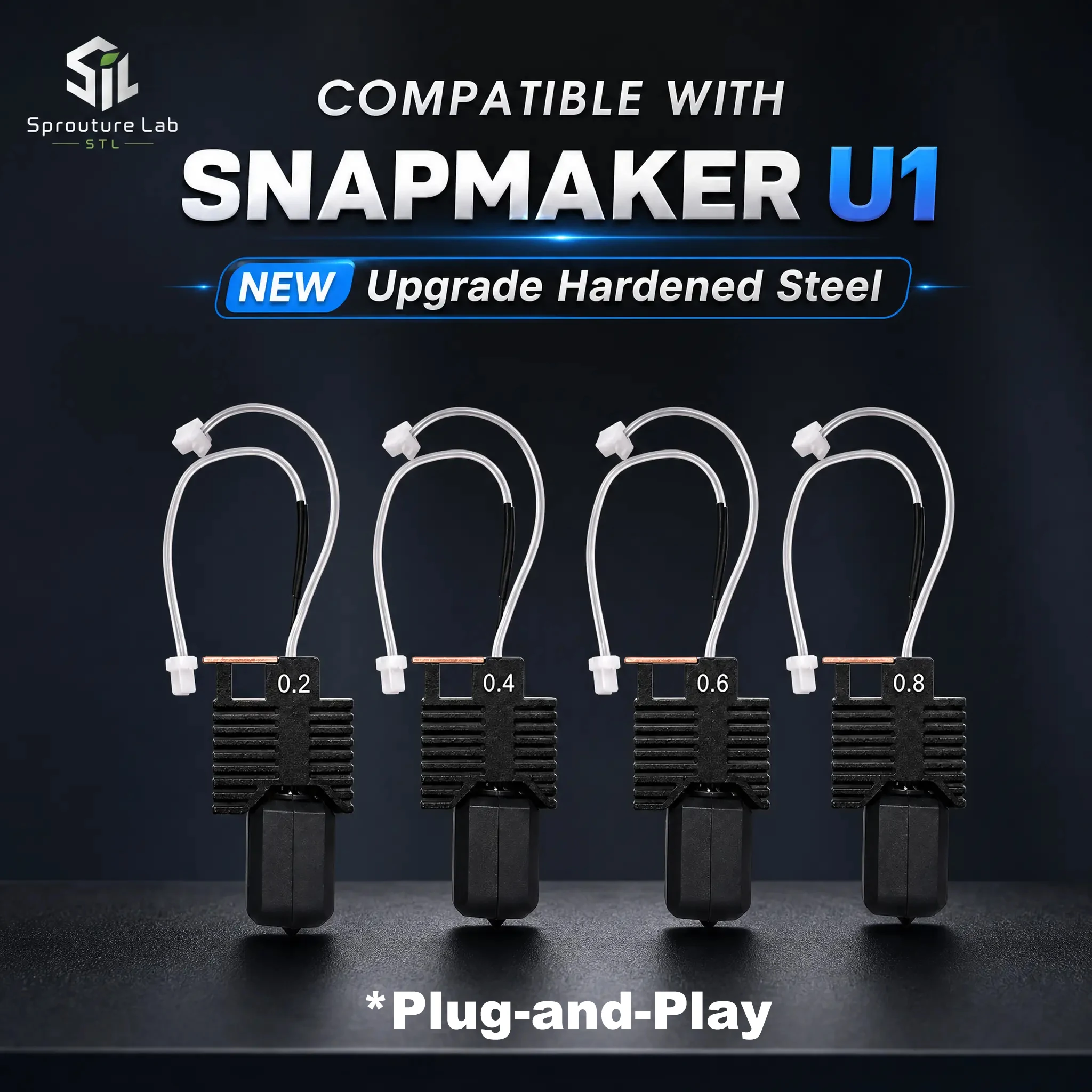 Kit Hotend Completo para Snapmaker U1, Bico de Aço Temperado Integrado de 0,4mm, Kit de Bloco Cerâmico 24v 48w, Hotend U1 Atualizado