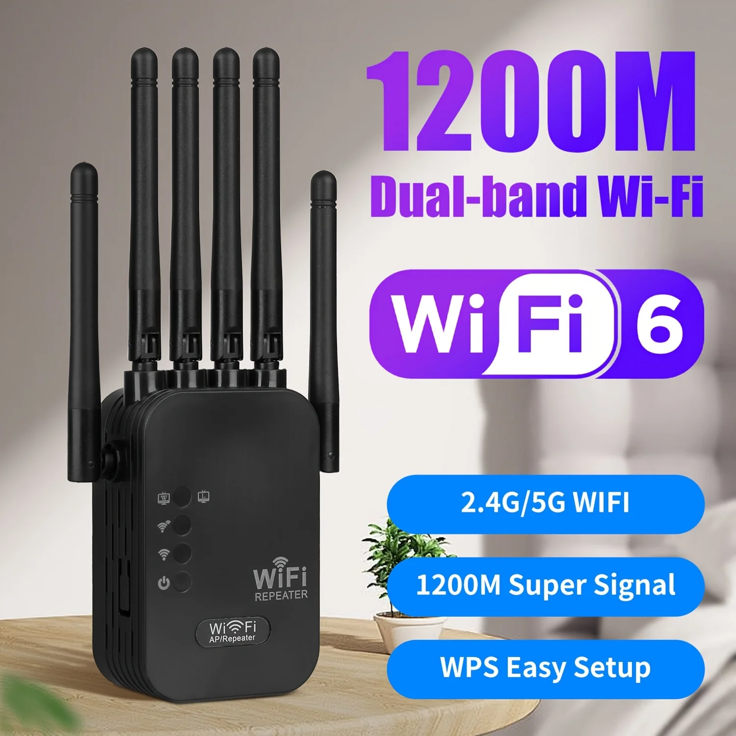 Portas Ethernet Gigabit de Banda Dupla, Extensor WiFi 6, Funciona com Qualquer Roteador, Compatibilidade Universal, 6 Antenas para Mais de 50 Dispositivos Portas Ethernet Gigabit de Banda Dupla, Extensor WiFi 6, Funciona com Qualquer Roteador, Compatibilidade Universal, 6 Antenas para Mais de 50 Dispositivos