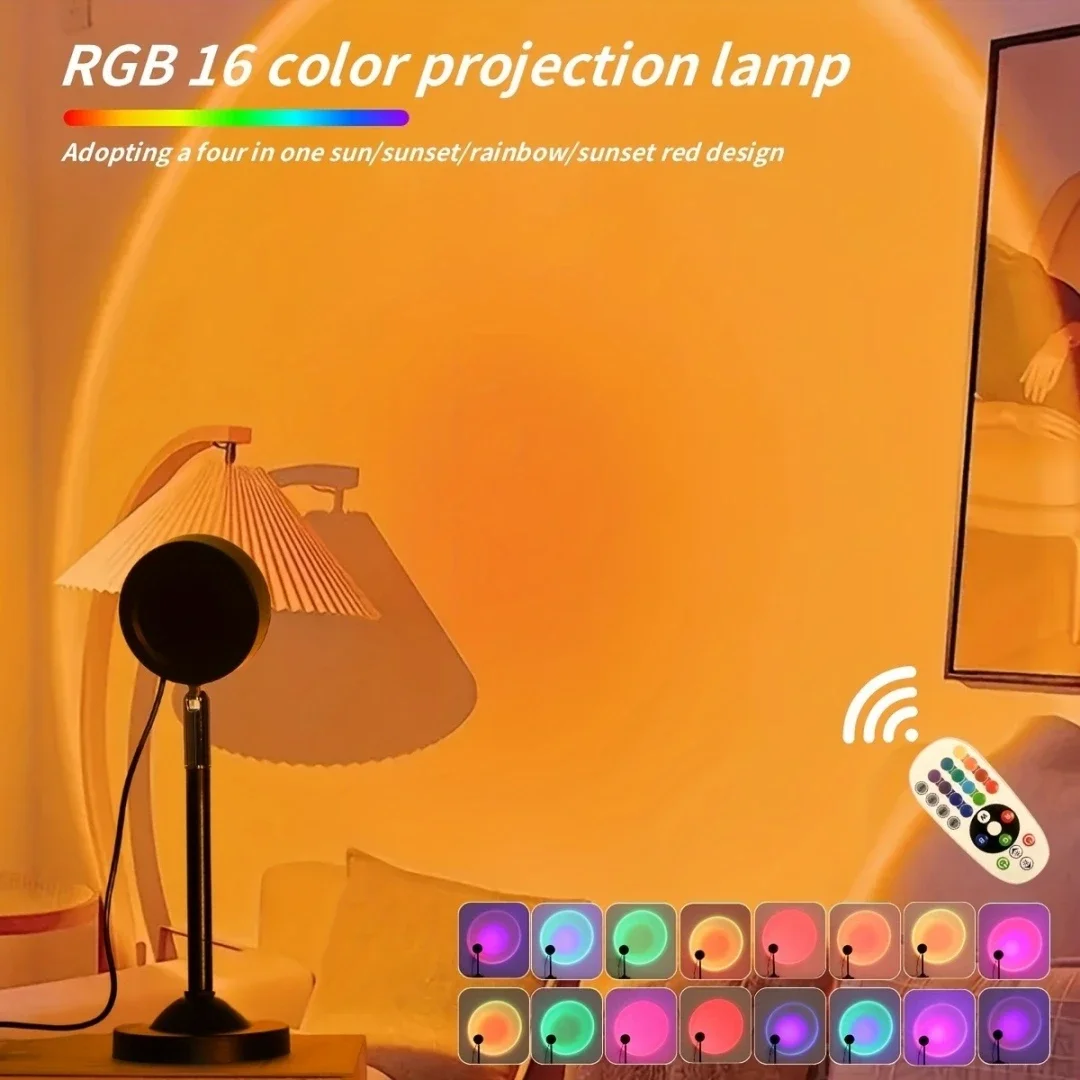 Lâmpada LED Pôr do Sol RGB, Mini Projetor USB com Controle Remoto para Quarto, Cabeceira, Fotografia, Festa em Casa, Presente, Decoração de Mesa