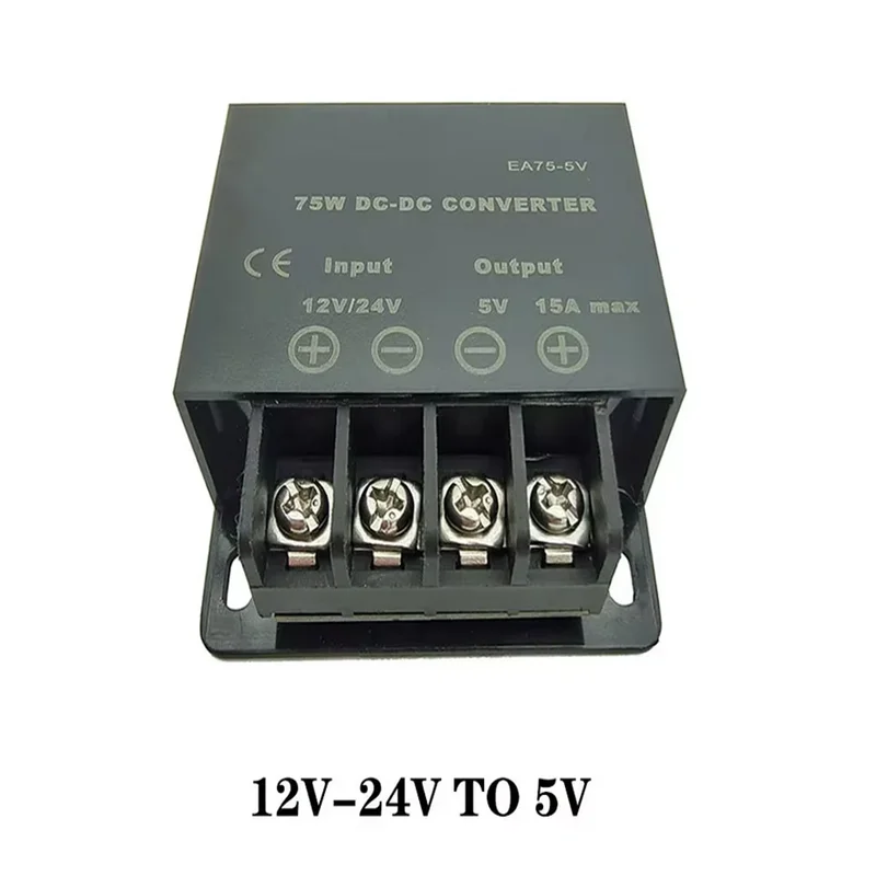 Conversor DC-DC de 12V 24V para 5V 5A 10A 15A, Regulador de Tensão Step Down, Módulo Transformador de Fonte de Alimentação para Carro