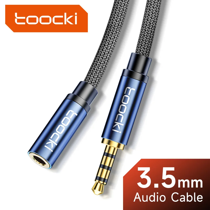 Toocki cabo aux jack 3.5mm macho para fêmea macho cabo de alto-falante de extensão de áudio com microfone para fone de ouvido cabo extensor xiaomi