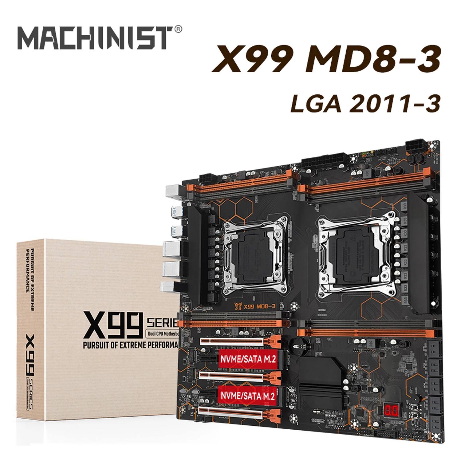 MACHINIST X99 Placa-mãe de CPU dupla LGA2011-3 Suporte Intel Xeon E5 2629 2649 2666 2673 2678 V3 2696 V3 CPU DDR3 Memória RAM MD8-3