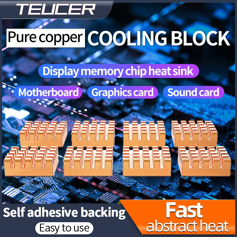 Placa de resfriamento de armazenamento de memória de vídeo de cobre puro, coluna de agulha, chipset de cobre vermelho, placas-mãe, placas de vídeo, chips, dissipador de calor