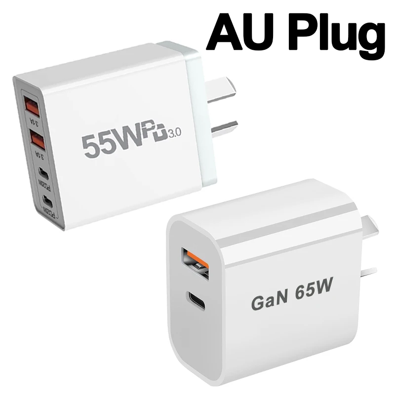55w 65w au plug carregador usb rápido tipo c carregador para xiaomi redmi iphone samsung smartphone adaptador de carregamento rápido pd carga de parede