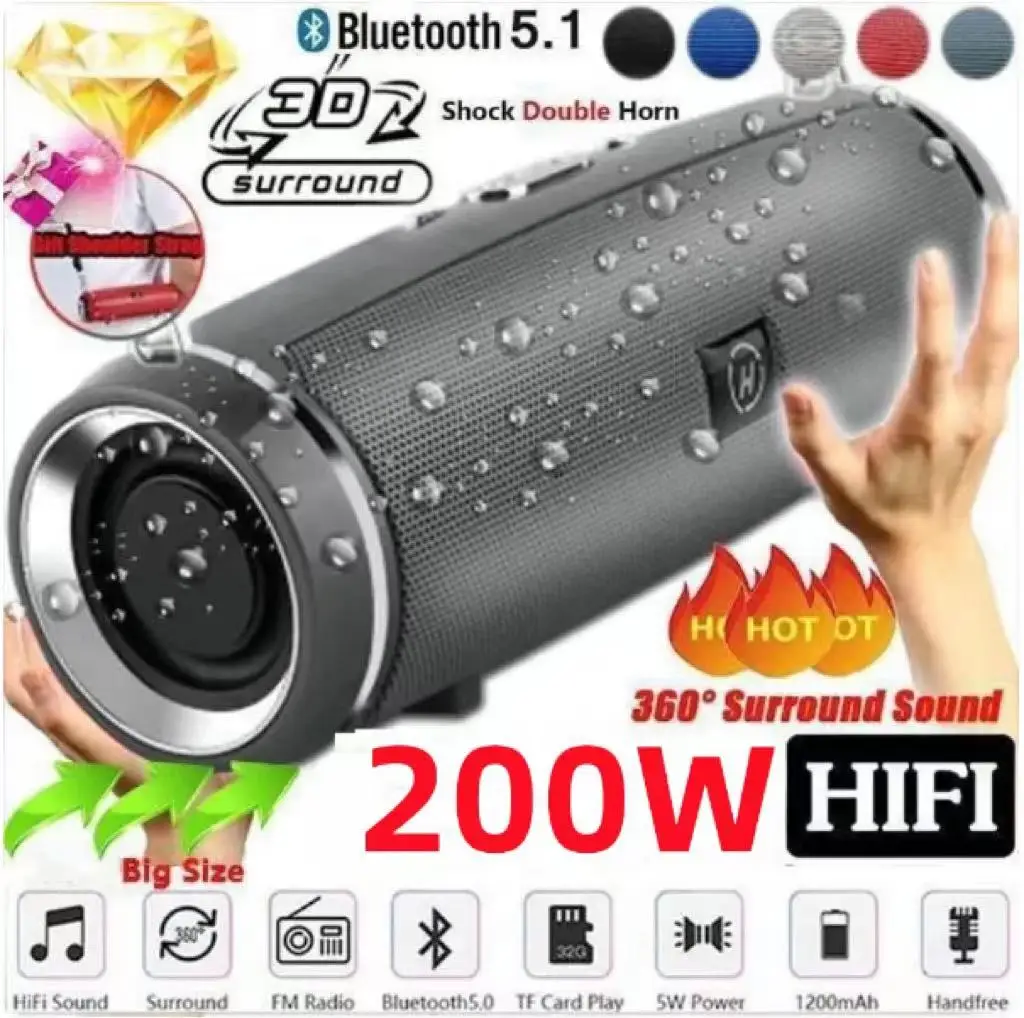 Altifalante Bluetooth portátil, IPX7 impermeável, exterior HIFI, coluna da coluna, subwoofer, estéreo, rádio FM, TF, caixa do crescimento, 200W Altifalante Bluetooth portátil, IPX7 impermeável, exterior HIFI, coluna da coluna, subwoofer, estéreo, rádio FM, TF, caixa do crescimento, 200W