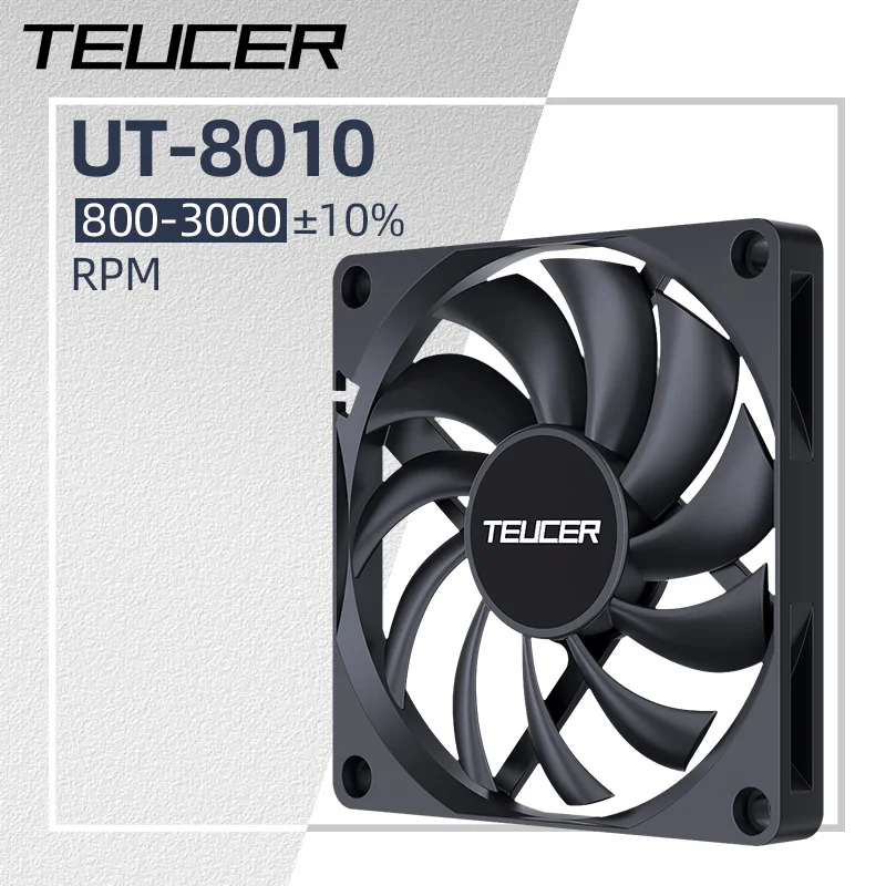TEUCER UT-8010 Slim 80MM PC Case Fan 800-3000RPM Controle de temperatura inteligente 8CM de espessura 10mm Ventilador de resfriamento preto
