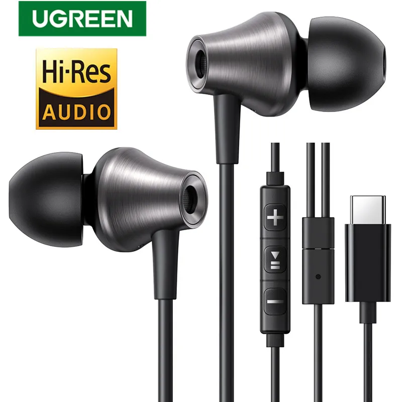 UGREEN Fones de ouvido com fio USB tipo C de 3,5 mm com microfone, fones de ouvido com fio intra-auriculares estéreo HiFi, para a maioria com entrada de 3,5 mm