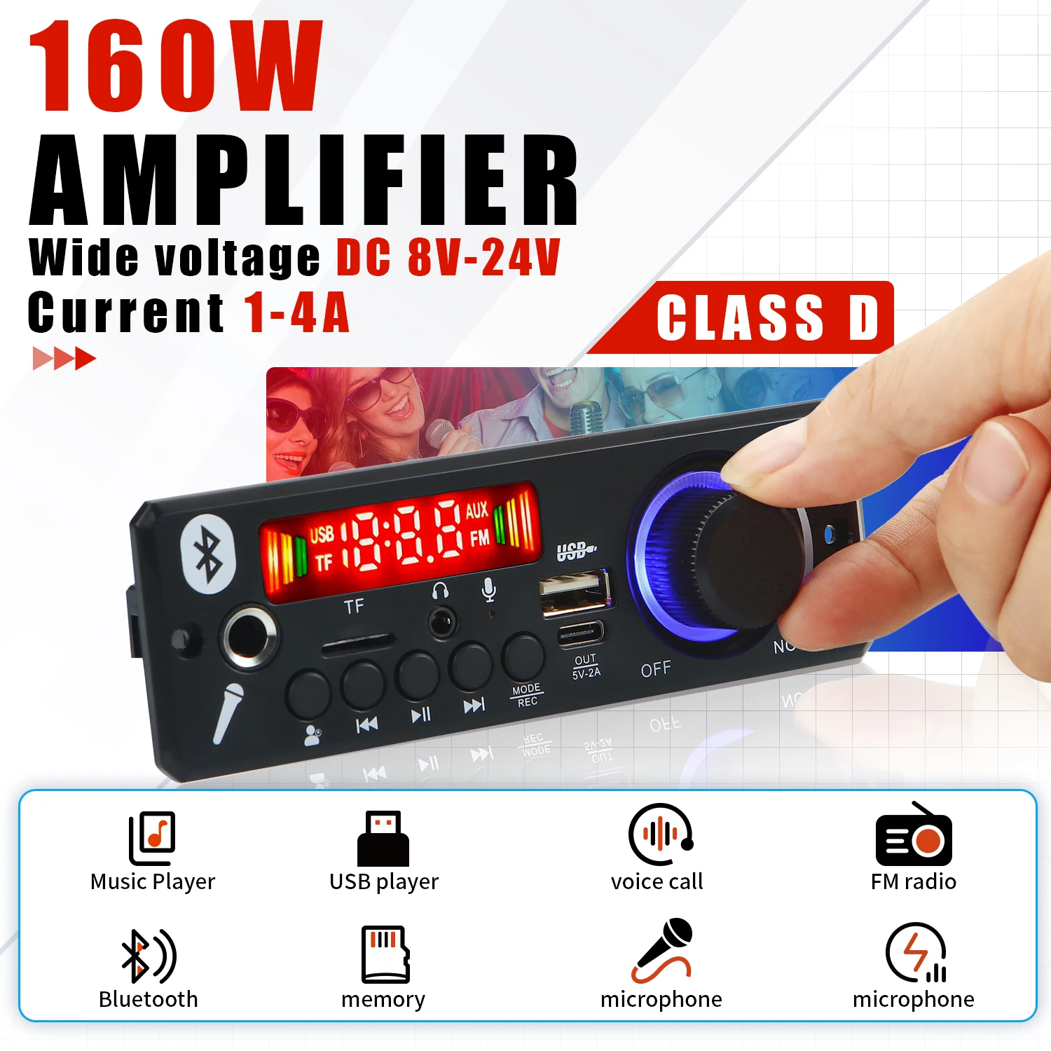 160w amplificador bluetooth mp3 wma ape placa decodificadora 12v 80w handsfree microfone de áudio do carro usb tf rádio fm diy mp3 leitor música