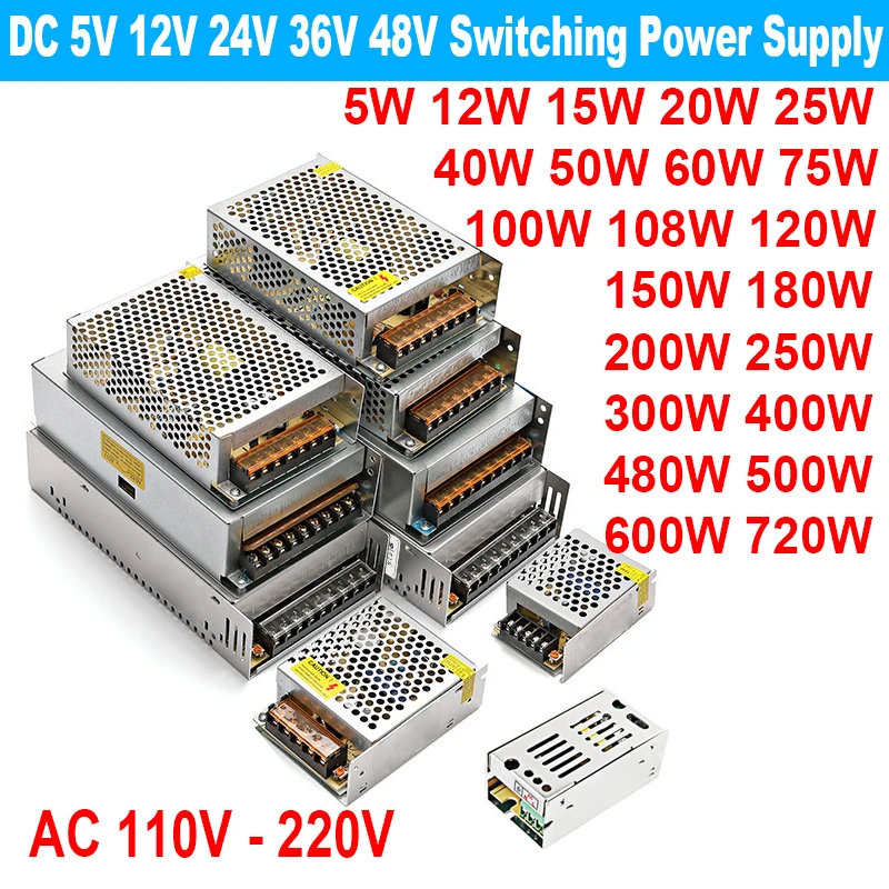 Fonte de Alimentação Chaveada 5V 12V 24V 36V 48V 25W 50W 60W 120W 400W 500W 600W 110V AC 220V para 12V 5V 24V 48V 36V 5A 10A Adaptador SMPS