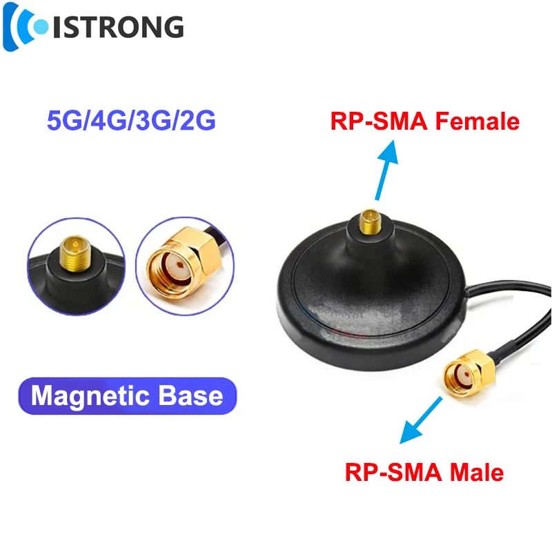 Antena de roteador WiFi Base magnética com cabo de extensão, Interface de conector macho e fêmea SMA N, 5G 4G 3G 2G Antena Otário