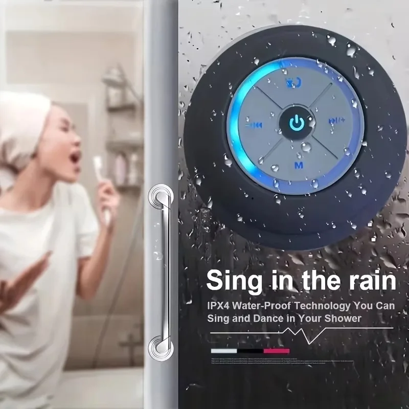 Portátil sem fio bluetooth 5.0 alto-falante led ipx4 à prova dwaterproof água ao ar livre banheiro grande ventosa mini caixa de som estéreo