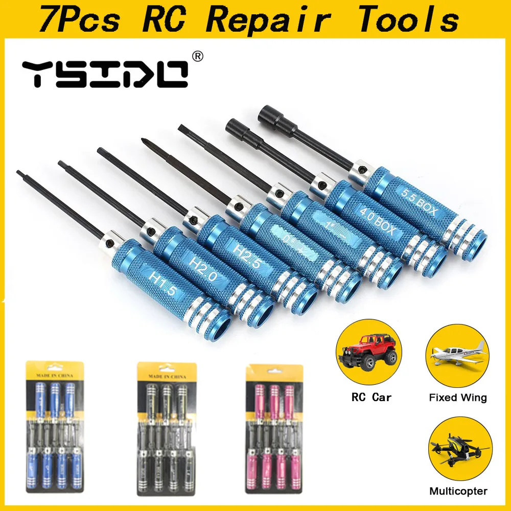 Ysido 7 peças 1.5 2.0 2.5mm ferramentas de chave de fenda hexagonal kit de chave de porca para wltoys traxxas axial rc helicóptero carro aeronave fpv drone Ysido 7 peças 1.5 2.0 2.5mm ferramentas de chave de fenda hexagonal kit de chave de porca para wltoys traxxas axial rc helicóptero carro aeronave fpv drone