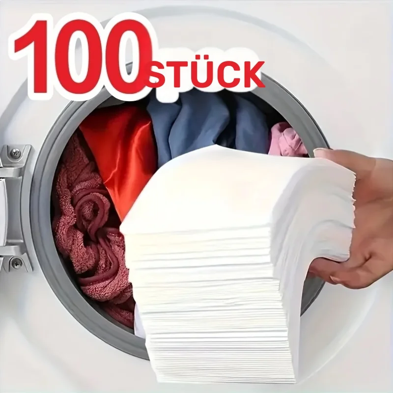 100 Folhas Anti-Manchas para Lavanderia - Folhas para Transferência de Cor para Máquina de Lavar, Evitam Manchas e Vazamentos nas Roupas, Não Contém