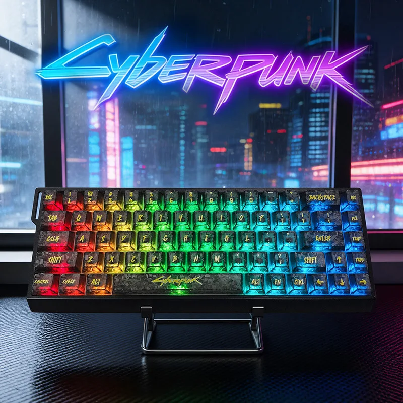 Teclas de Teclado Mecânico com Tema Cyberpunk em Fibra de Carbono para PC, Perfil Cherry, Impressão UV, Teclas Personalizadas para Teclado Gamer