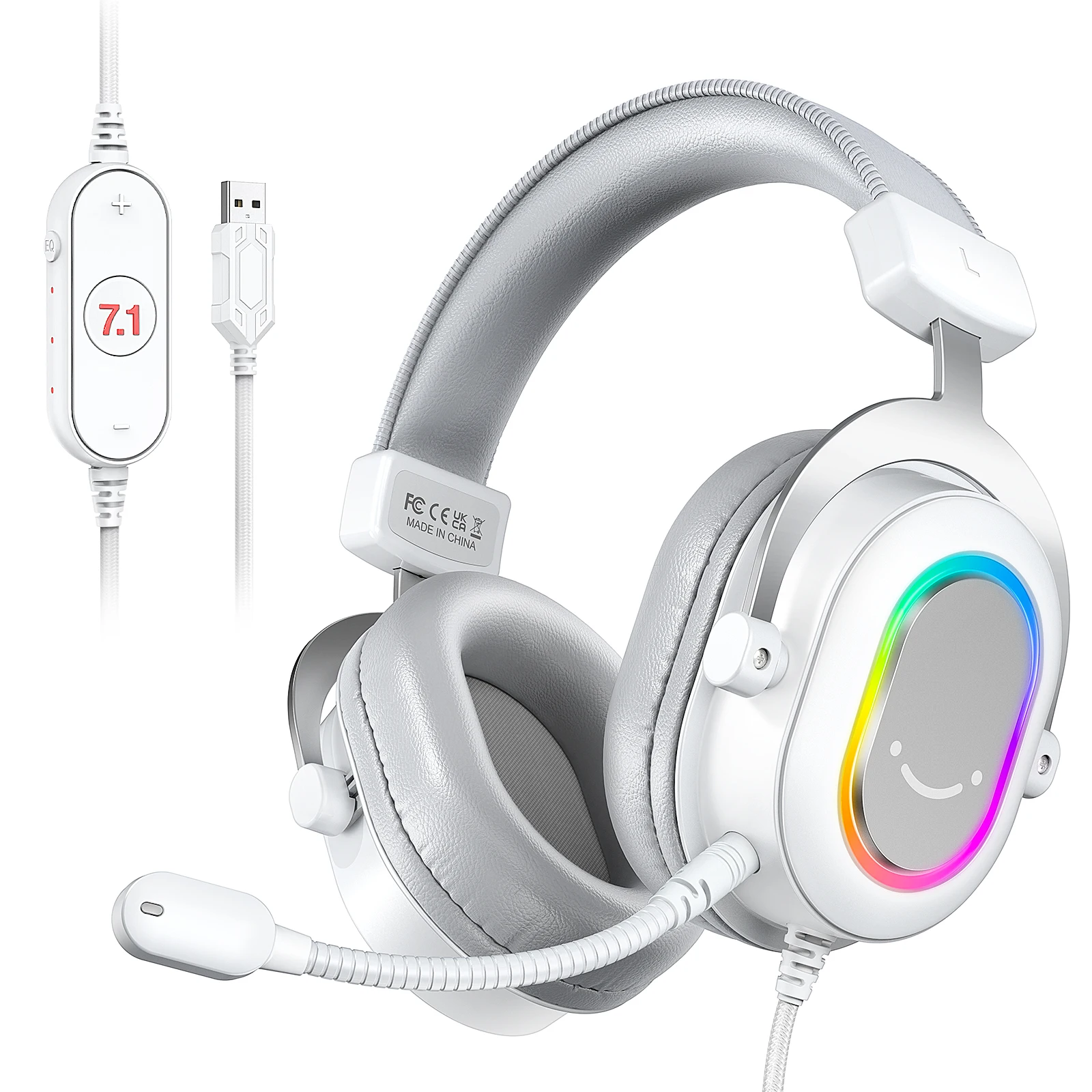 Fone de ouvido para jogos FIFINE RGB com som surround 7.1/3-EQ/MIC, fone de ouvido sobre a orelha com controle em linha para PC PS4 PS5 Ampligame-H6W