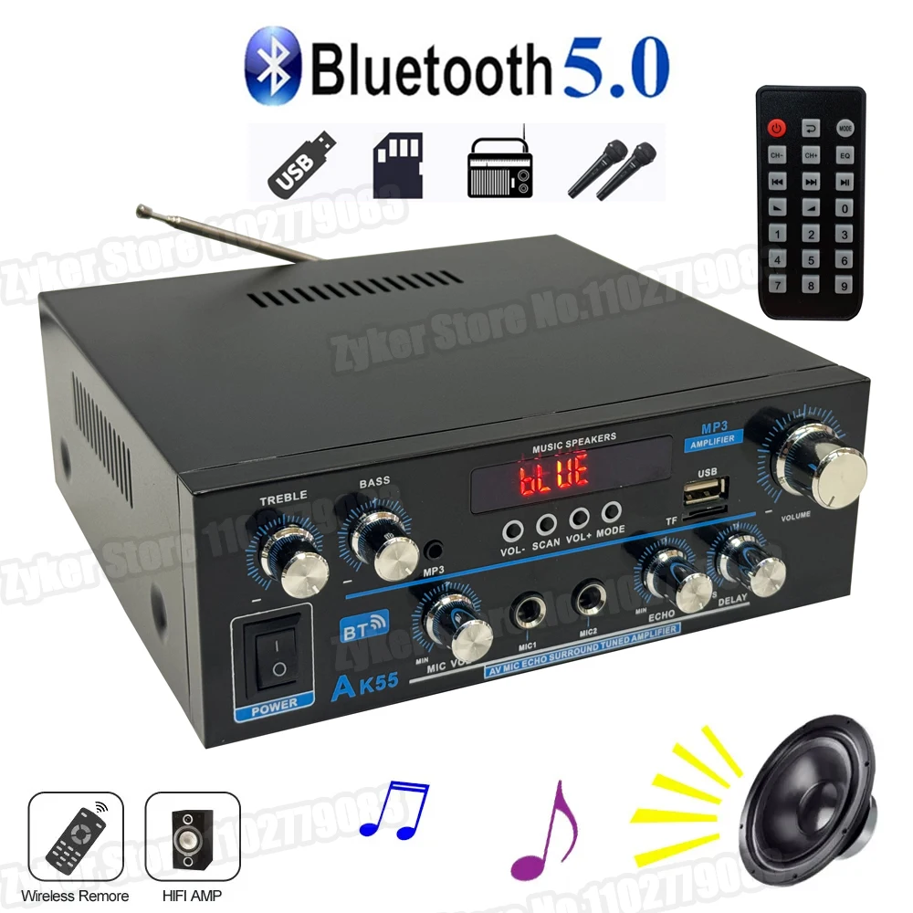 Ak55 amplificador digital de alta fidelidade potência máxima 90wx2 canais 2.0 bluetooth surround som amp alto-falante para casa carro bt 5.0 amplificador áudio Ak55 amplificador digital de alta fidelidade potência máxima 90wx2 canais 2.0 bluetooth surround som amp alto-falante para casa carro bt 5.0 amplificador áudio