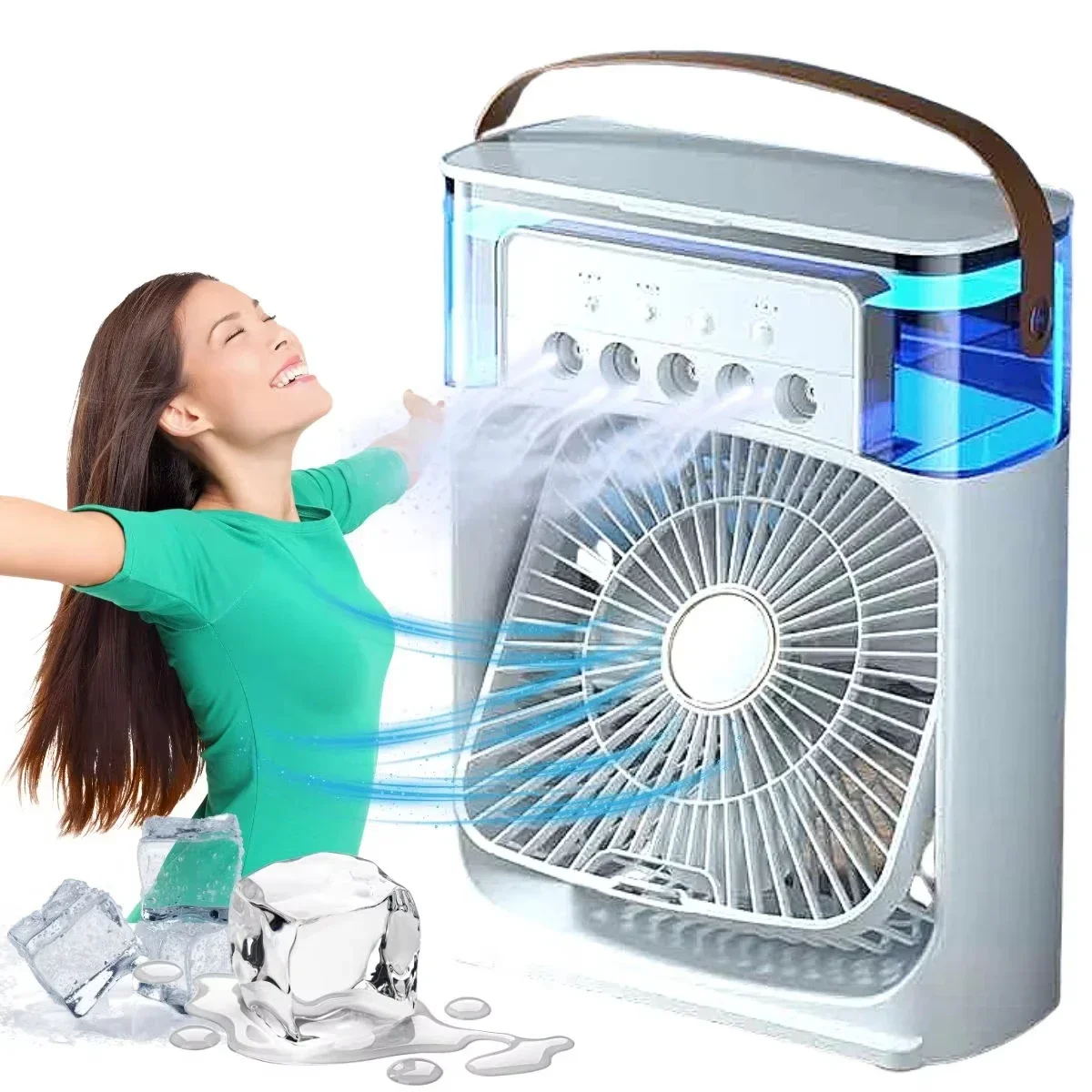 Ventilador 3 em 1 Ar Condicionado Portátil com Névoa de Água USB Ventilador Pequeno Resfriador de Ar Luz Noturna LED Umidificador Ajustável