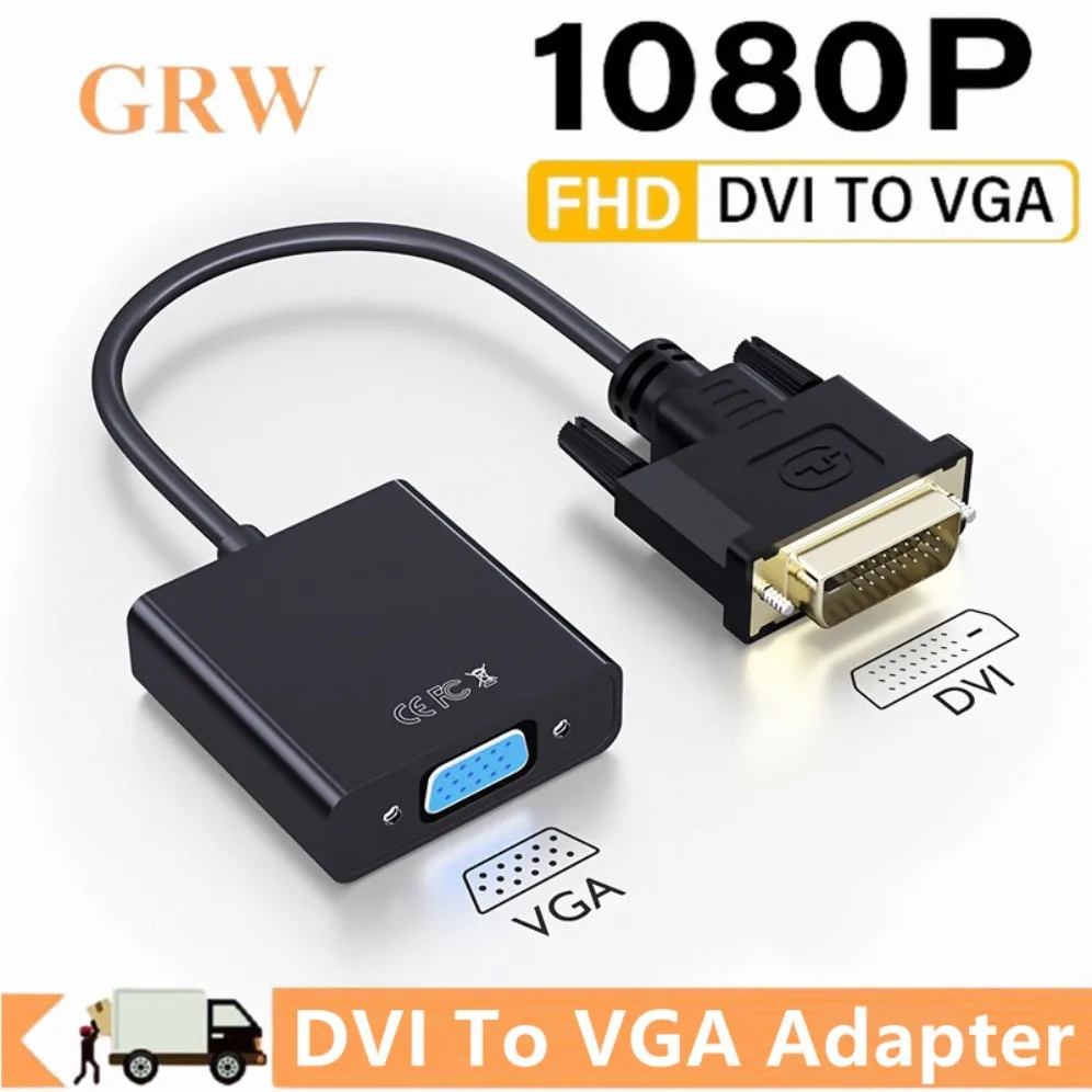 Adaptador DVI para VGA, Adaptador Conversor DVI-D Masculino 24+1 Pinos para VGA Feminino, Conversor de Vídeo 1080P para Placa Gráfica, HDTV, PC e Projetor