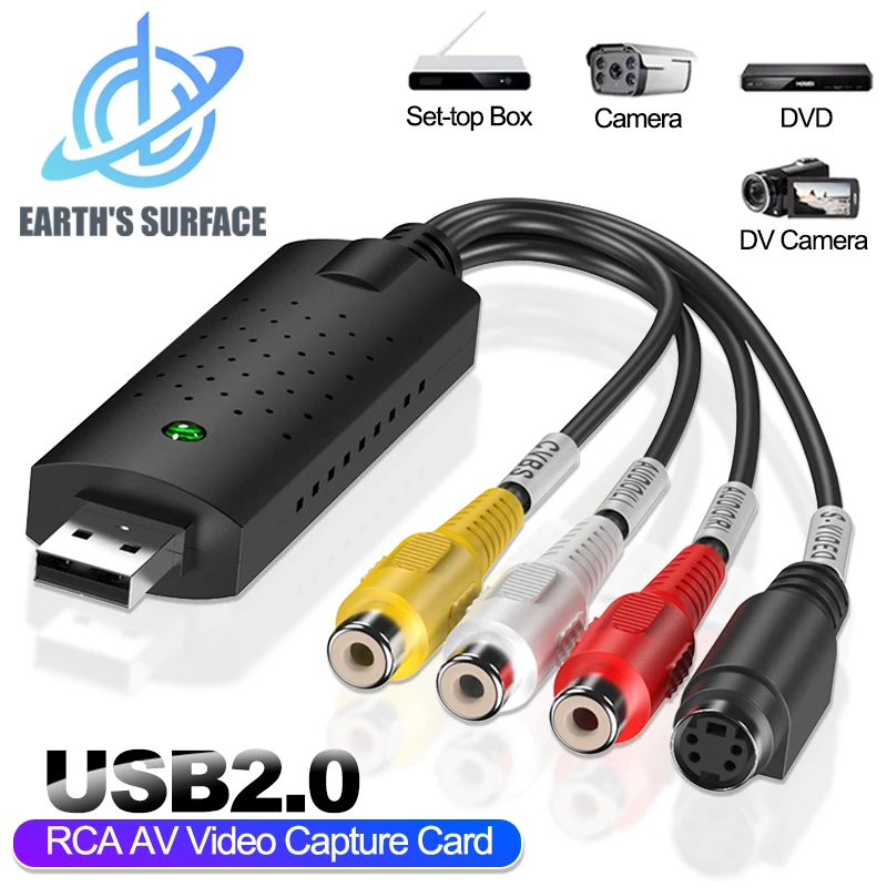 Adaptador de placa de captura de áudio e vídeo USB2.0 USB 2.0 para RCA VHS TV DVD VCR Captura de vídeo VHS para conversor digital para Mac PC TV DVD Adaptador de placa de captura de áudio e vídeo USB2.0 USB 2.0 para RCA VHS TV DVD VCR Captura de vídeo VHS para conversor digital para Mac PC TV DVD