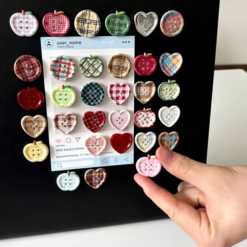 12 Ímãs de Geladeira Decorativos Retro com Botões em Estampa Xadrez, Adequados para Uso Doméstico, Ímãs para Geladeira e Cozinha