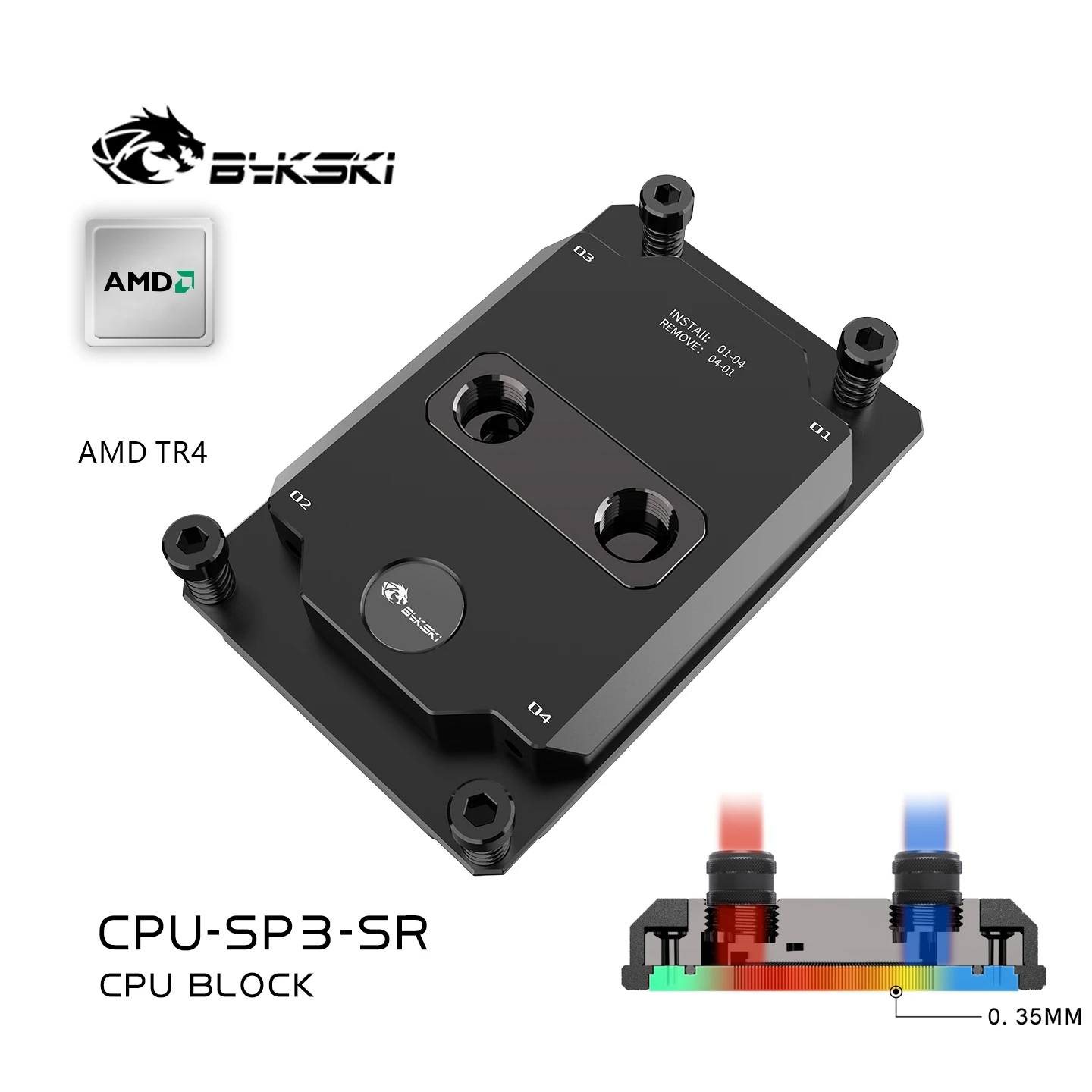 Bykski cpu bloco de água para processador amd tr4 ai servidor cooler computador refrigeração líquida, latão + cobre, g1/4 ", CPU-SP3-SR