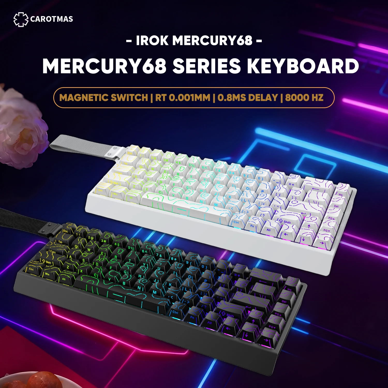 Teclado Mecânico Magnético Gamer IROK Carotmas Mercury68 Pro/Mercury68 Max RT 0.001mm 8K com Fio