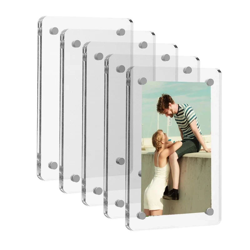 Conjunto de 5 Molduras Magnéticas de Acrílico para Geladeira, Porta-Retratos Mini Instax Dupla Face, Decoração Magnética para Geladeira