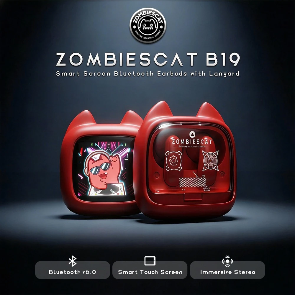 Zombies Cat B19 Fone de Ouvido Bluetooth TWS com Tela Touch Inteligente,Som Estéreo HiFi,Bluetooth 6.0,Redução de Ruído de Chamada ENC,Com Cordão de Silicone Zombies Cat B19 Fone de Ouvido Bluetooth TWS com Tela Touch Inteligente,Som Estéreo HiFi,Bluetooth 6.0,Redução de Ruído de Chamada ENC,Com Cordão de Silicone