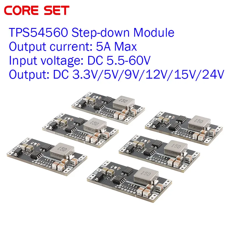 Módulo de Fonte de Alimentação Chaveada Buck Step-down TPS54560 (5 Peças/1 Peça) com Baixa Ondulação, DC-DC, Alta Tensão e Corrente, de 5.5-60V para 3.3V/5V-24V 5A