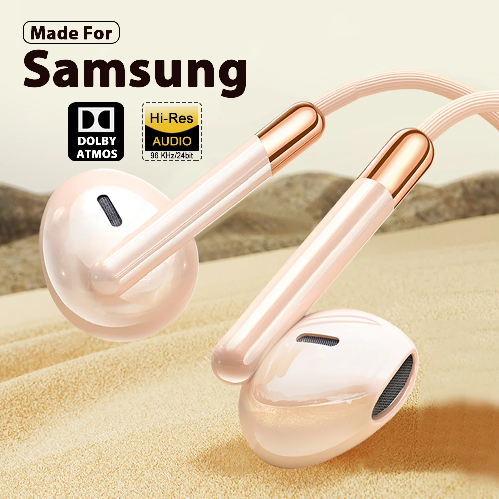 Tipo-C 3.5mm Jack Fones de ouvido com fio com microfone para Samsung Galaxy S25 S24 S23 S22 S21 Ultra Note 20 10 USB-C Fones de ouvido com fio
