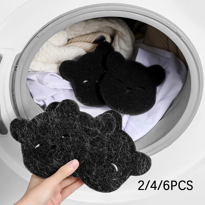 Removedor de Pelos de Animais em Forma de Urso, 2-6 Peças, Bolas de Lavagem para Máquina de Lavar, Capturador de Fiapos Reutilizável, Esponja de Limpeza para Roupas e Sofás, Pelos de Gato e Cachorro