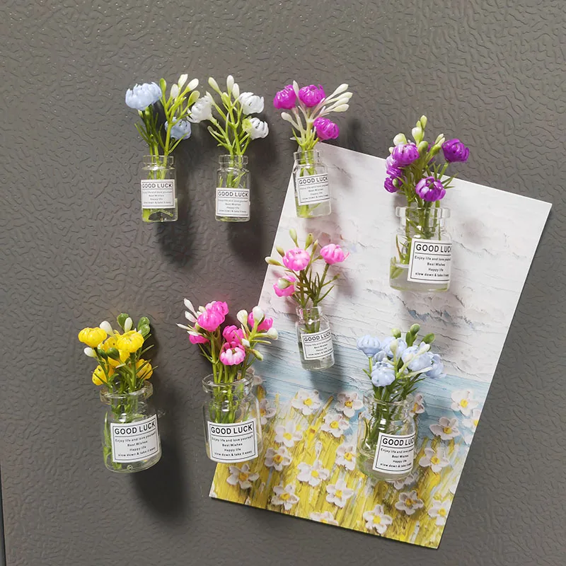8 pçs mini garrafa de vidro vasos de flores ímãs de geladeira grandes tamanhos pequenos para decoração de geladeira casa cozinha ornamentos diy