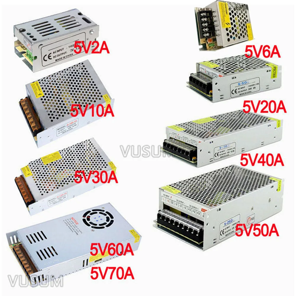 Vusum comutação led fonte de alimentação 5v transformador 110v 220v ac para dc 5v 2a 6a 10a 20a 30a 40a 50a 60a 72a driver Vusum comutação led fonte de alimentação 5v transformador 110v 220v ac para dc 5v 2a 6a 10a 20a 30a 40a 50a 60a 72a driver