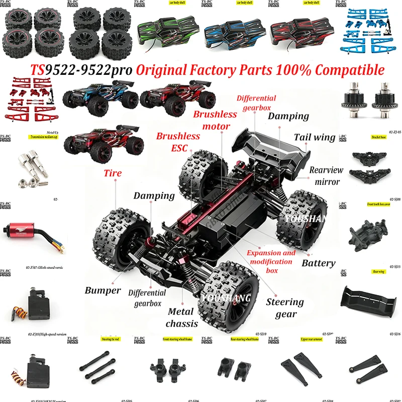 Componentes de Atualização para Carro de Controle Remoto TS 9522-9522PRO: Diferencial, Servo de Direção, Motor, ESC, Kit de Metal - 100% Compatível