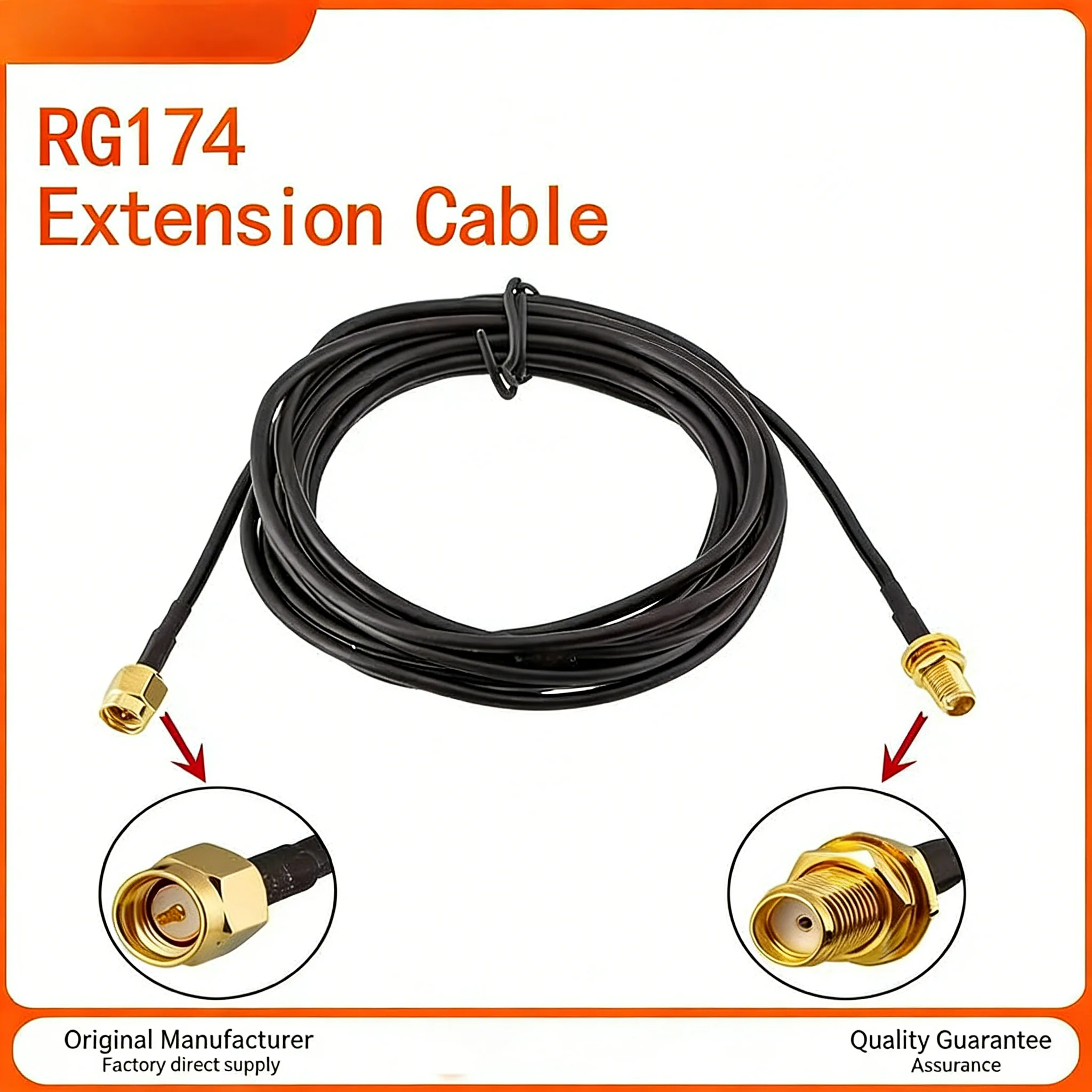 Cabo de Extensão RP-SMA para SMA Macho-Fêmea, Cabo Coaxial RG174 para Antena WiFi, Roteador e Placa de Rede