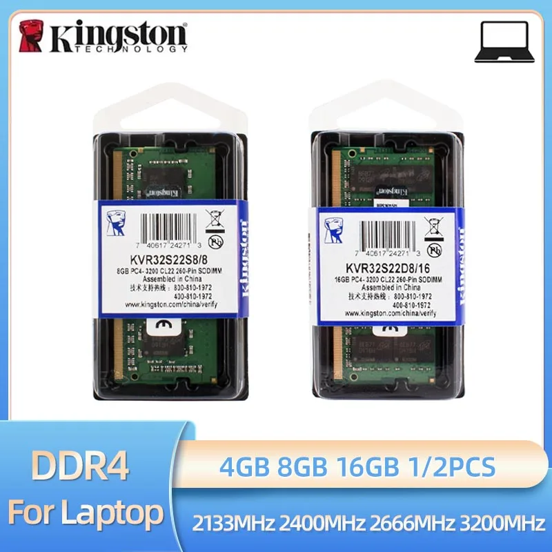 1/2pcs Memória RAM Kingston DDR4 4GB 8GB 16GB 3200MHz 2666MHz 2400MHz 2133MHz Memória para Laptop PC4-21300 25600 SODIMM RAM para Notebook