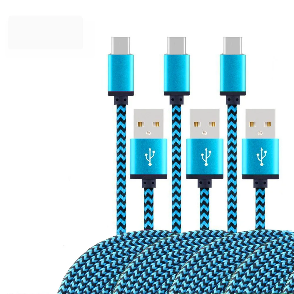 Cabo usb tipo c com sincronização de data 2.4a, carregamento rápido para samsung, huawei, android, celular, 1m, 2m, 3m, cabo de carregador de fio trançado de nylon