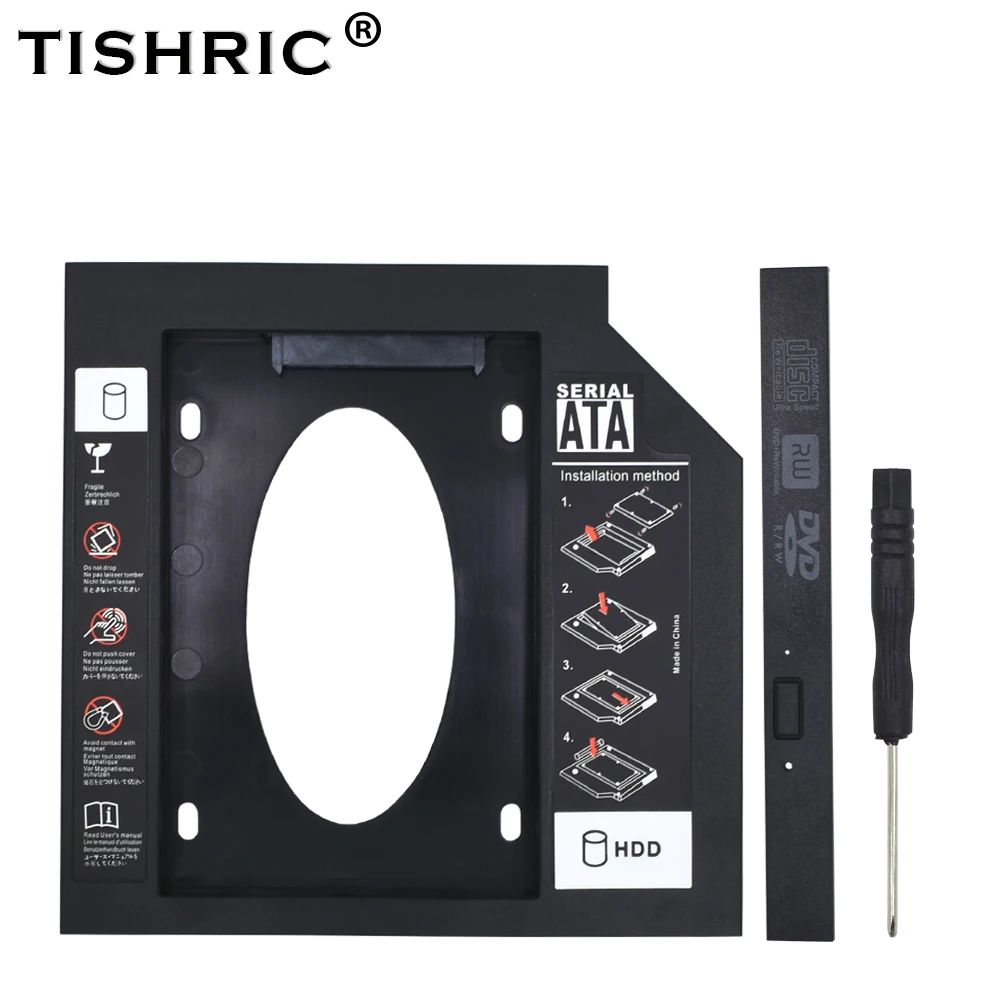 TISHRIC Plástico HDD Caddy 9.5 Ou 12.7mm SATA 3.0 Optibay 2.5 ''SSD DVD Hard Disk Driver CD-ROM Adaptador Caso Gabinete