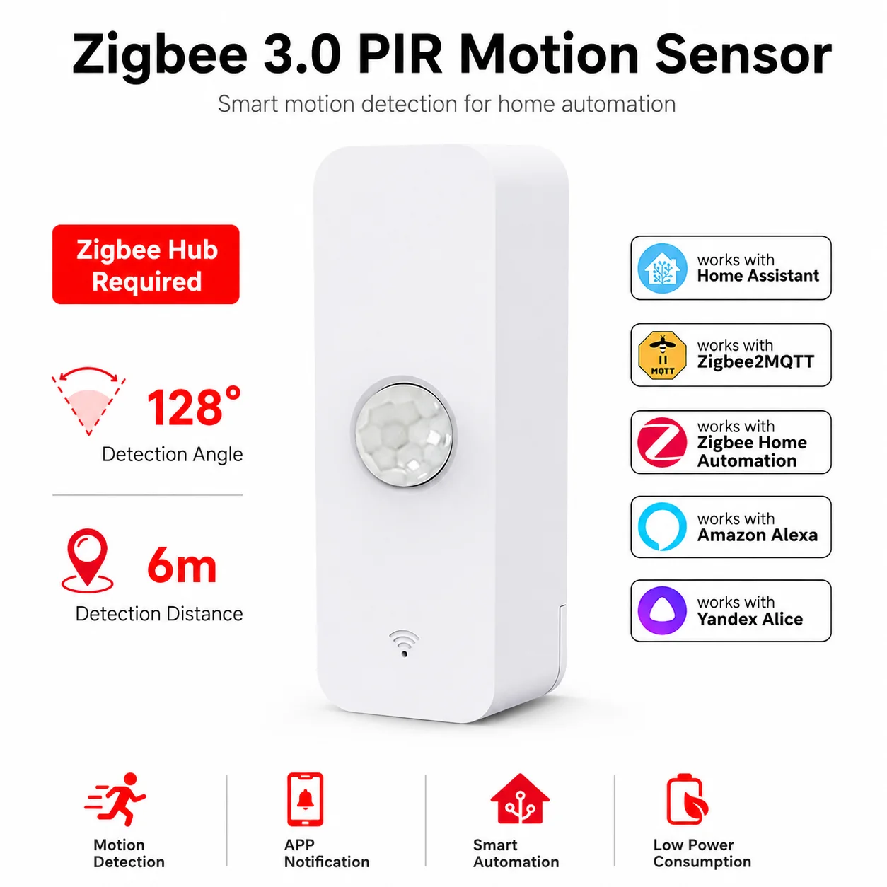 Sensor de Movimento PIR Zigbee 3.0, Requer Hub Zigbee, Segurança para Casa Inteligente, Compatível com Home Assistant, Yandex, Alexa, ZHA, Zigbee2MQTT Sensor de Movimento PIR Zigbee 3.0, Requer Hub Zigbee, Segurança para Casa Inteligente, Compatível com Home Assistant, Yandex, Alexa, ZHA, Zigbee2MQTT