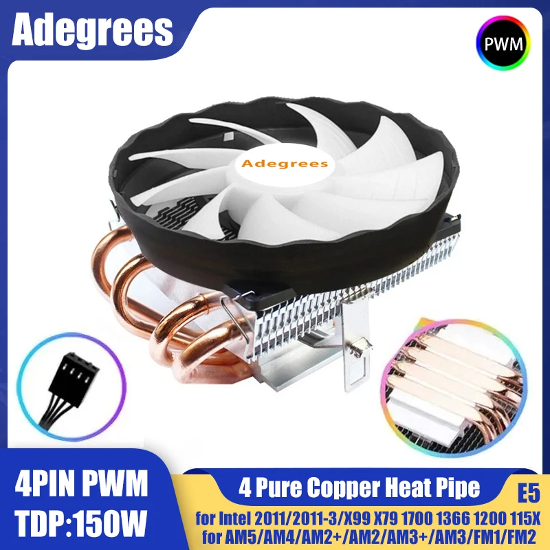 Cooler de Ar para CPU 120MM 4 Pinos PWM 4 Heat Pipes para PC Processador X99 Intel LGA 1366 1150 1151 1155 1200 1700 2011 X79 X99 AM4