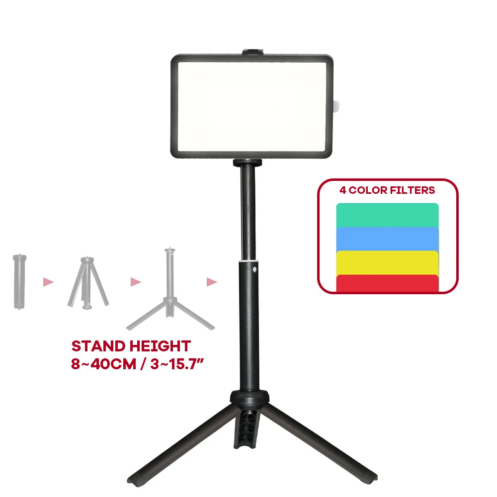 Luz de Vídeo LED com Filtros de Cor Dimmable Fill Lamp Panel para Desktop, Live Streaming, YouTube, Tiktok, Webcam, Conferência Reunião