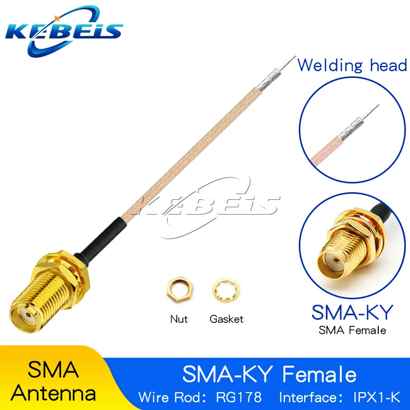 5 PEÇAS Cabo Pigtail de Antena WiFi para Roteador IPX1 U.FL para RP-SMA SMA Fêmea/Macho RG178 IPX IPX1 UF.L Cabo RF 5CM-2M (KEBEIS)